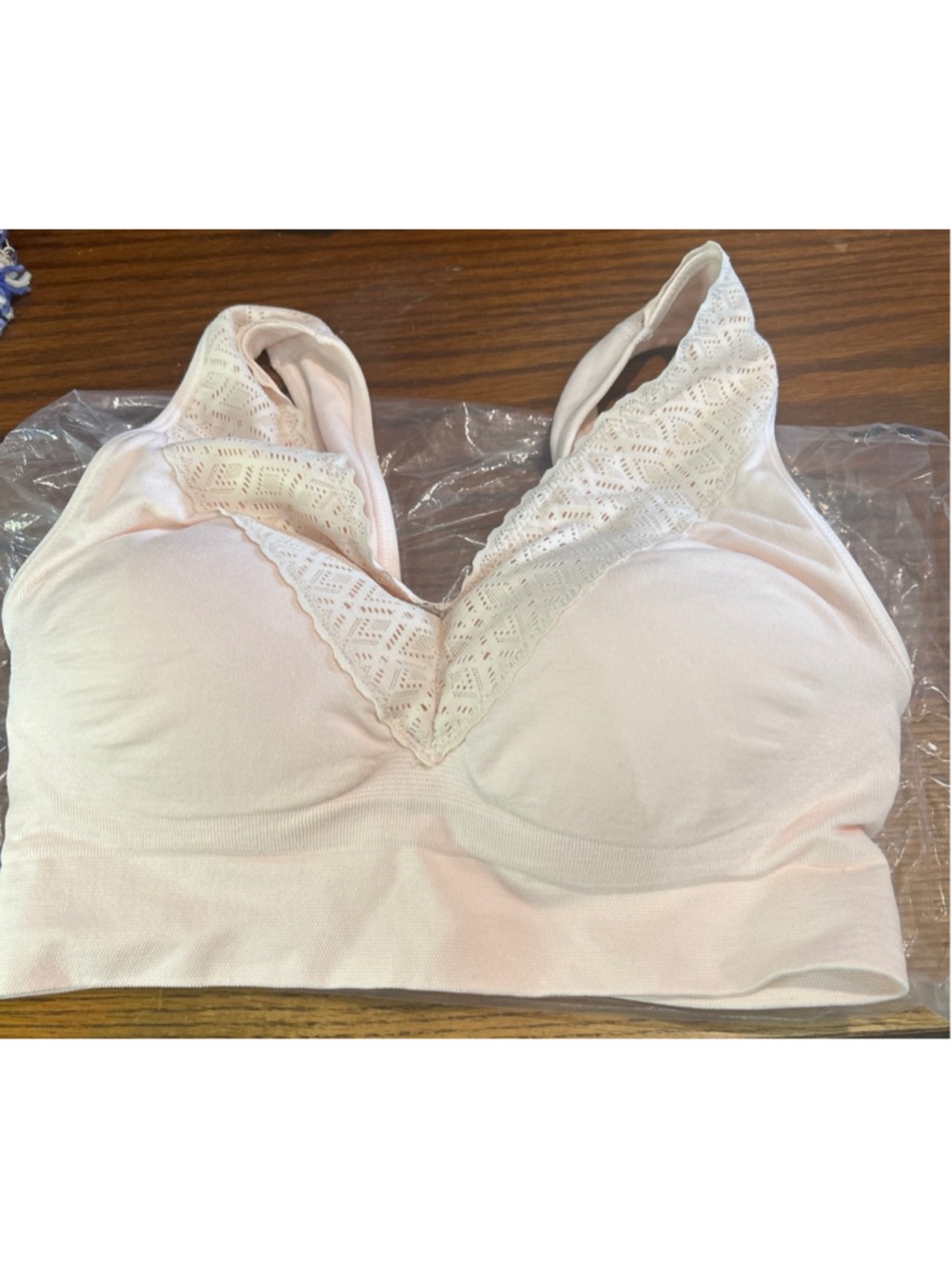 Women's BREEZIES Pink Wireless Lace Trim Bra S